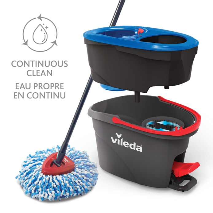 Spin Mop with Bucket, Mop and Bucket with Wringer Set, Floor Mop Bucket Set  360 Spin Mop System 3 Mop Heads for Floor Cleaning, Black & Red 